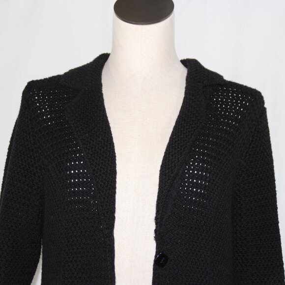 NY Collection Women's Black Knit Cotton Sweater Cardigan Preppy Blazer Size L - Picture 4 of 10